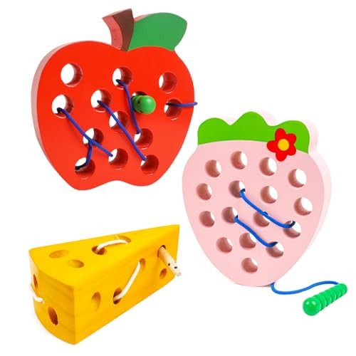 NAODONGLI Wooden Lacing Toys for Toddlers,Toddler Travel Toys Car Plane Games Toys Montessori Educational Learning Fine Motor Skills for Boys Girls Ages 3+(3 Pack Threading Toys) | Amazon (US)