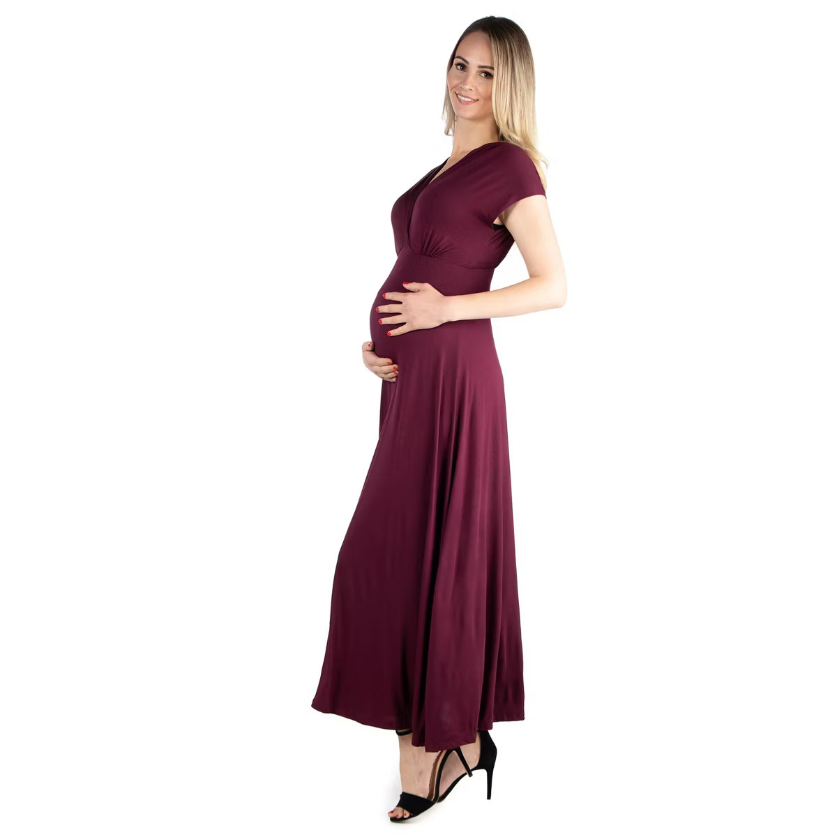 24seven Comfort Apparel Women's Maternity V Neck Maxi Dress | Target