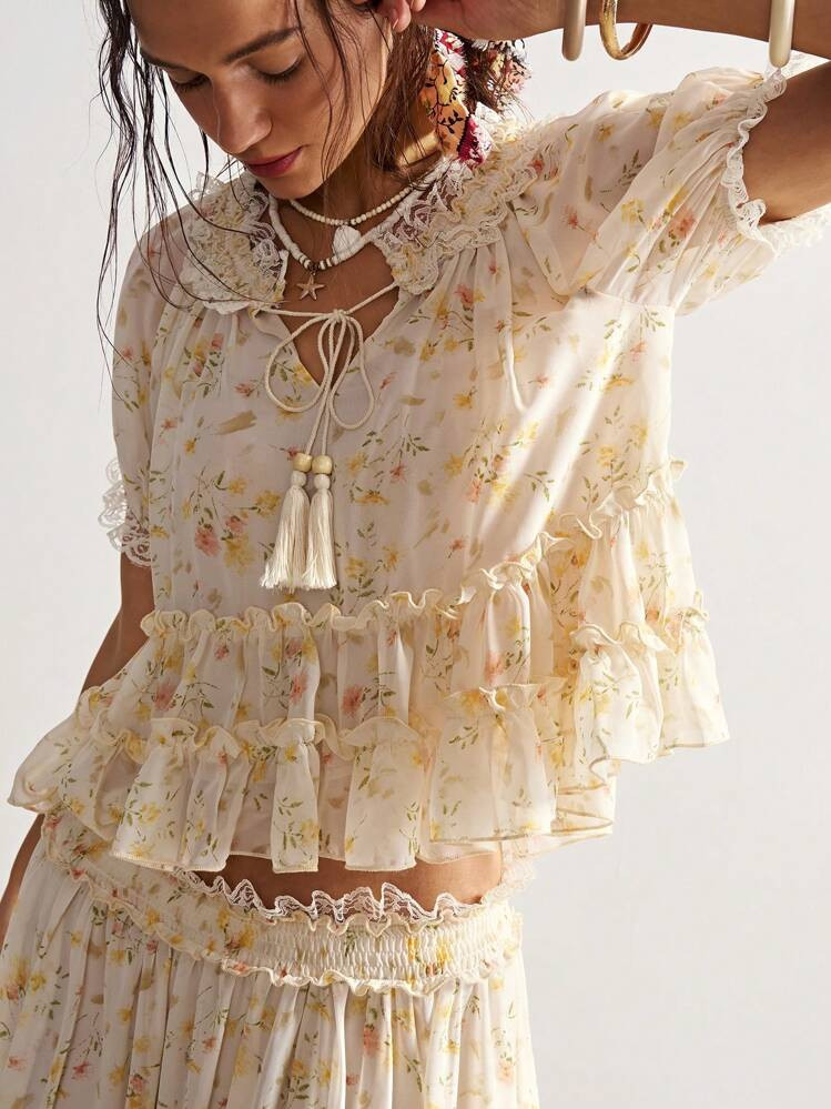 Bohemela BOHO Bohemian Casual Vacation Style Woven Printed V-Neck Short Sleeve Loose Blouse For W... | SHEIN