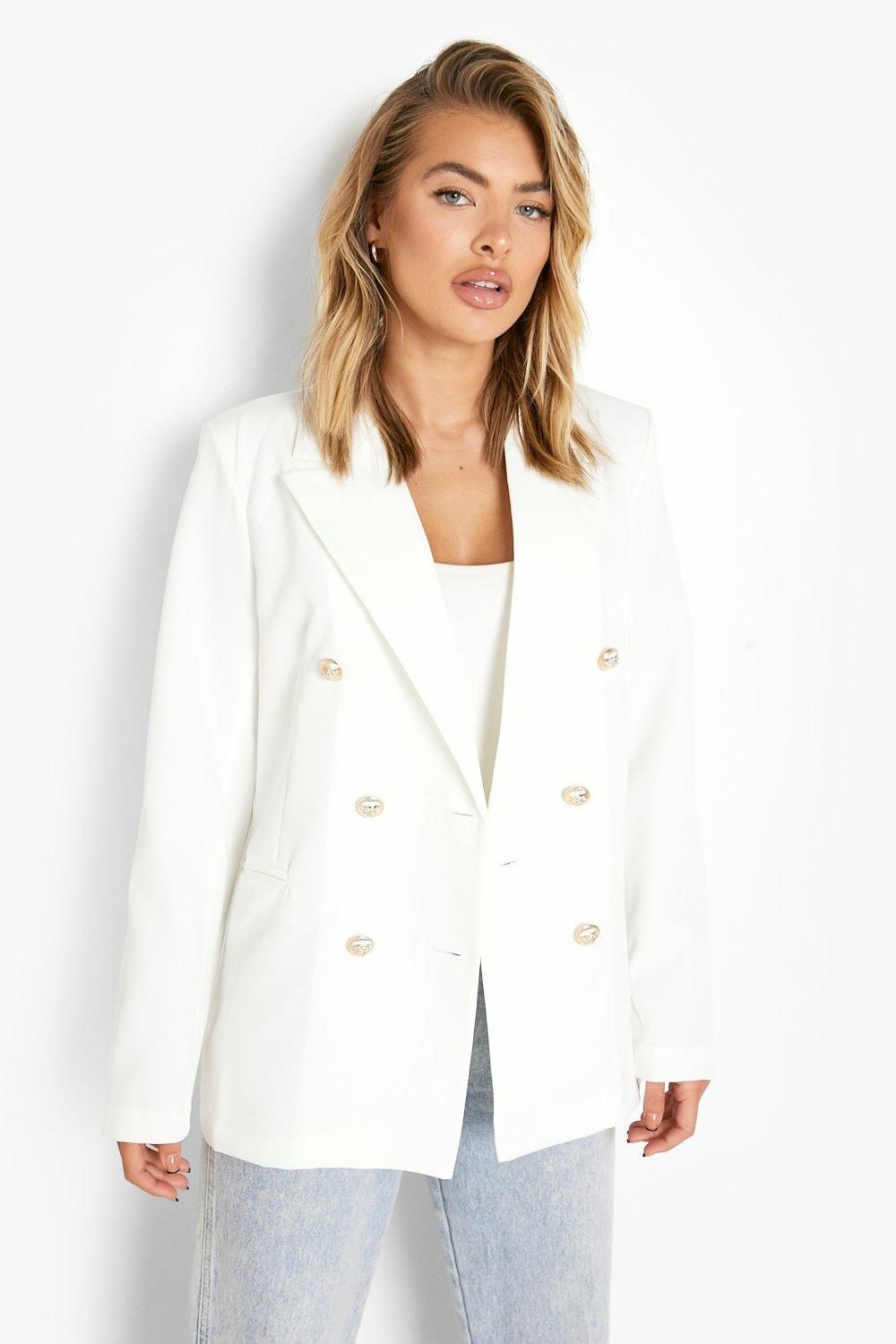 Gold Button Double Breasted Blazer | Boohoo.com (UK & IE)