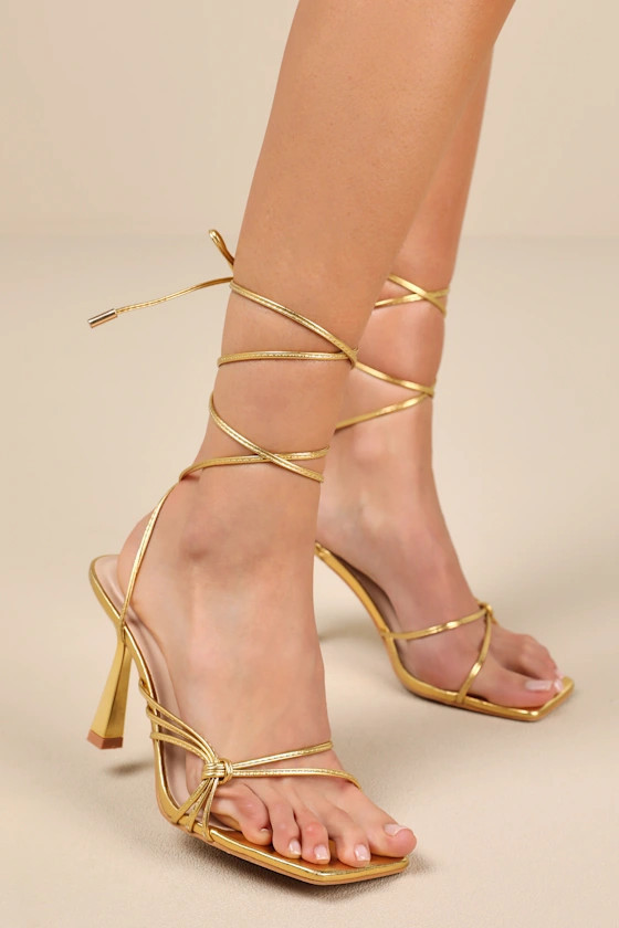 Atlee Gold Knotted Lace-Up High Heel Sandals | Lulus
