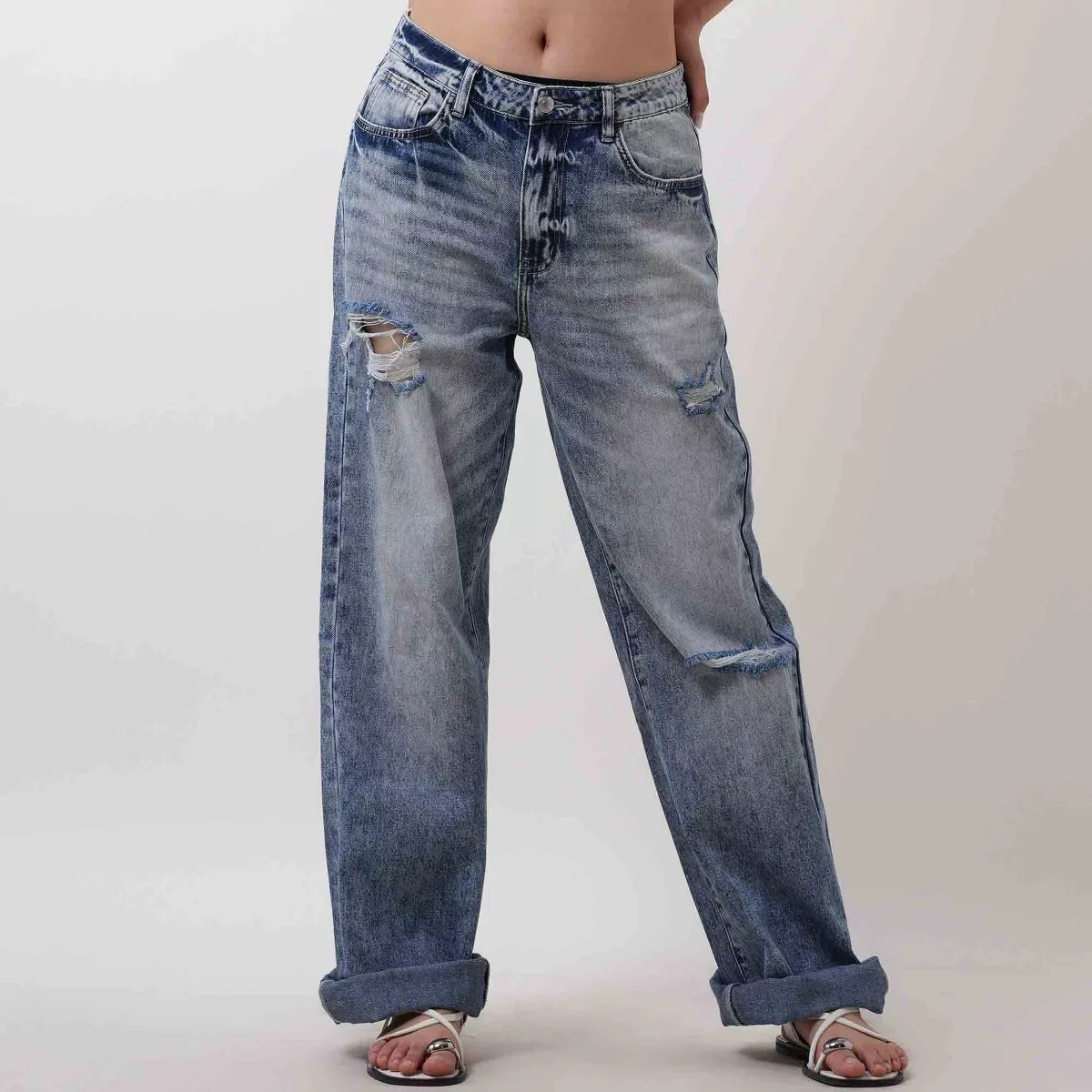 Women's High Waist Straight Leg Jeans - Distressed Wash with 5-Pocket Design Cherie Code | Target