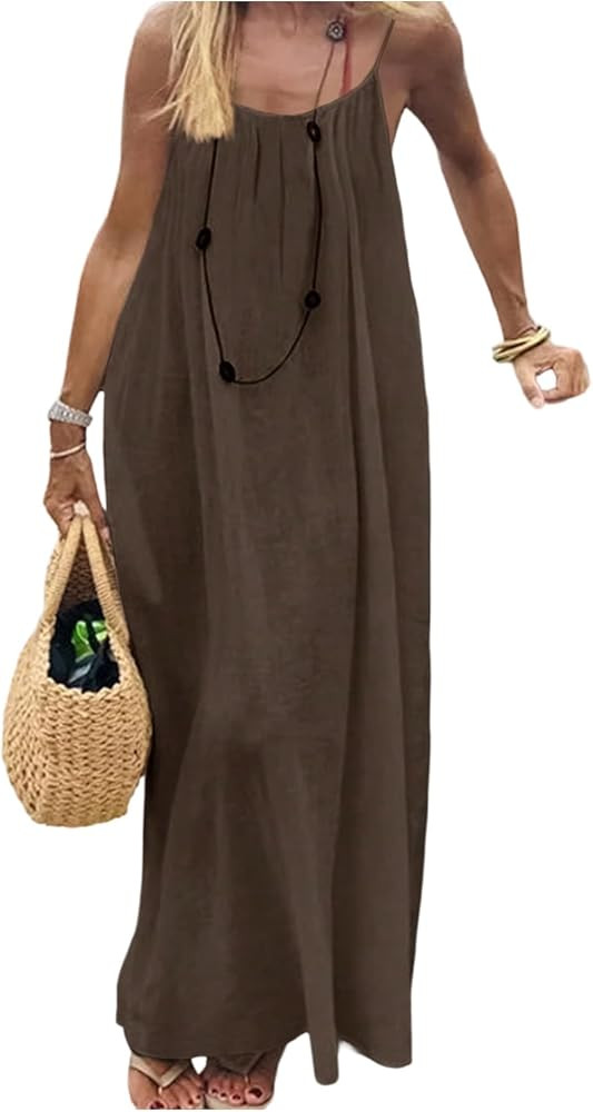 SHENHE Women's Open Back Spaghetti Strap Beach Maxi Dress Loose Flowy Vacation Sundress | Amazon (US)
