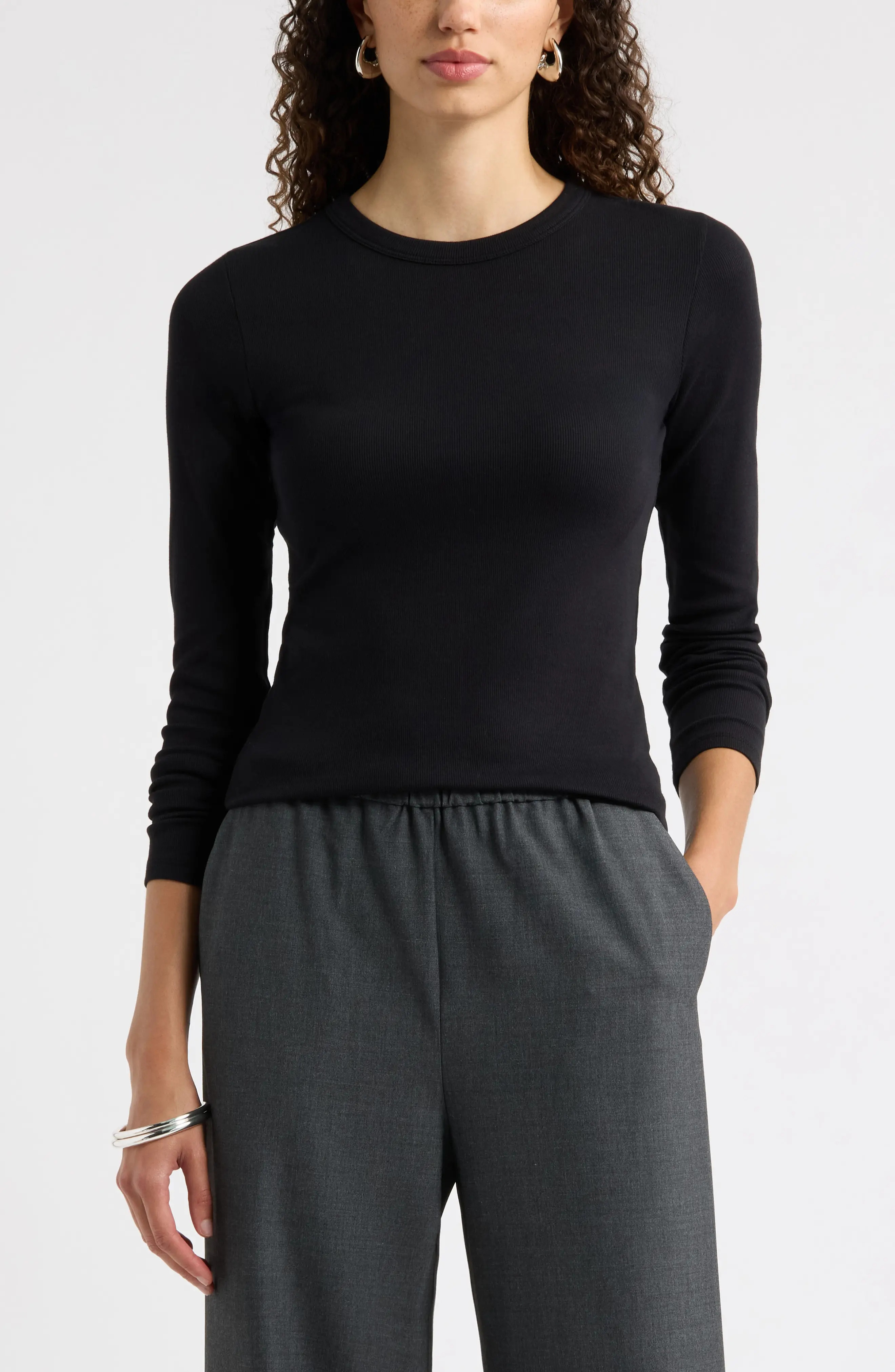 Nordstrom Ribbed Crewneck Long Sleeve T-Shirt (Women) | Nordstrom | Nordstrom