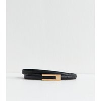 Black Faux Leather Rectangle Buckle Skinny Belt New Look | New Look (UK)