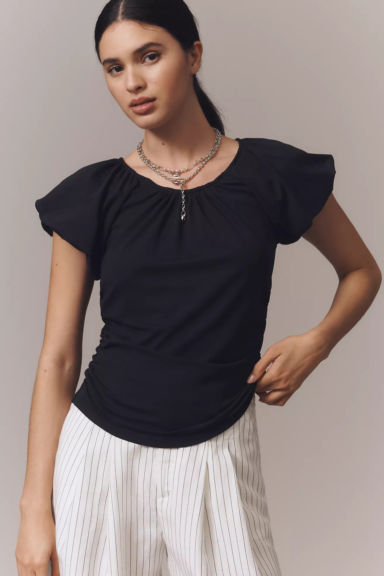 By Anthropologie Ruched Cap-Sleeve Top | Anthropologie (US)