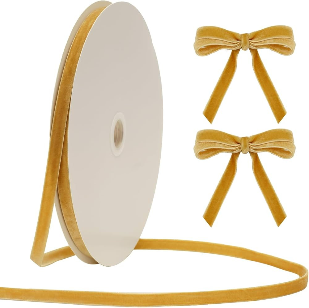 Anwyll Velvet Ribbon,3/8Inch × 25Yard Double-Sided Vintage Khaki Velvet Ribbon,Velvet Christmas ... | Amazon (US)