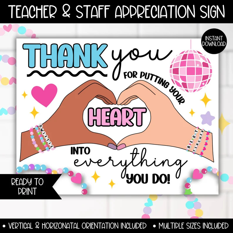 Teacher Staff Appreciation Week Coffee Salad Lunch Bar Pop Star Sign Poster, Heart Hands TAW Brea... | Etsy (US)