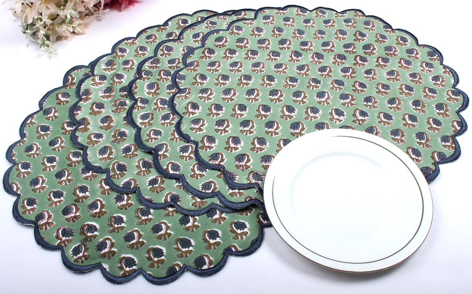 Ridhi Bo-ho Round Place Mat Double Layer Floral Cotton Washable Placemats 15" Round Embroidery Bl... | Amazon (US)