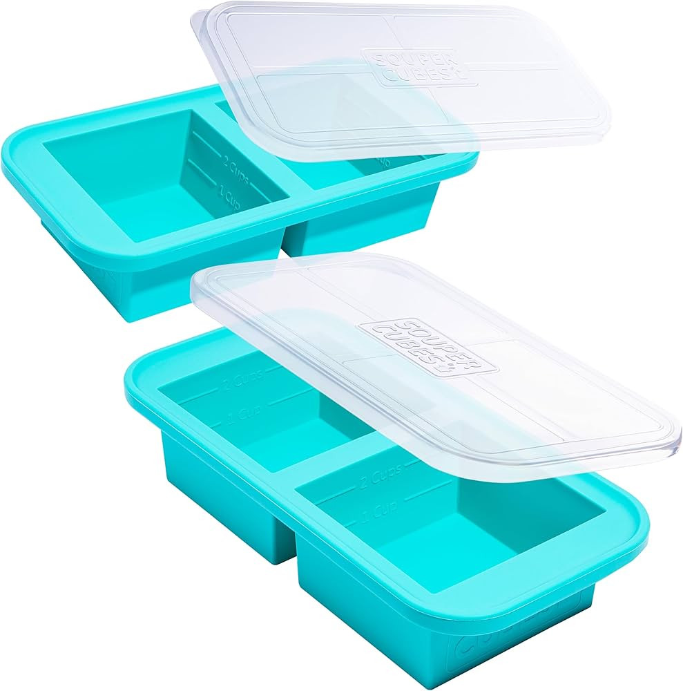 Souper Cubes 2 Cup Silicone Freezer Tray With Lid - Easy Meal Prep Container and Kitchen Storage ... | Amazon (US)