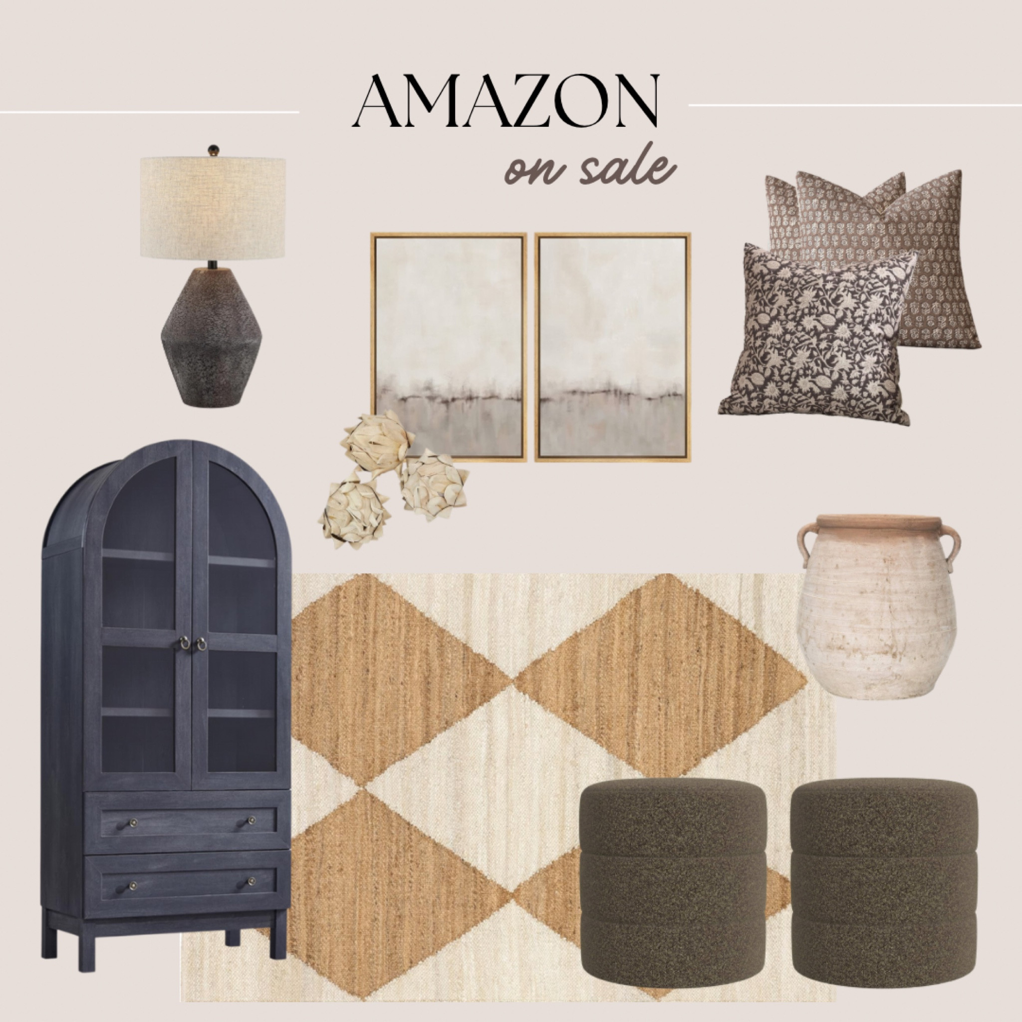 Amazon home decor on sale! $50 ottomans, $260 arched cabinet… the lowest price I’ve seen on a lot of these pieces!
Floral block print pillow covers, diamond jute area rug, dried artichokes, boucle brown pouf, terracotta urn, rustic ceramic lamp

#LTKFindsUnder50 #LTKSaleAlert #LTKHome
