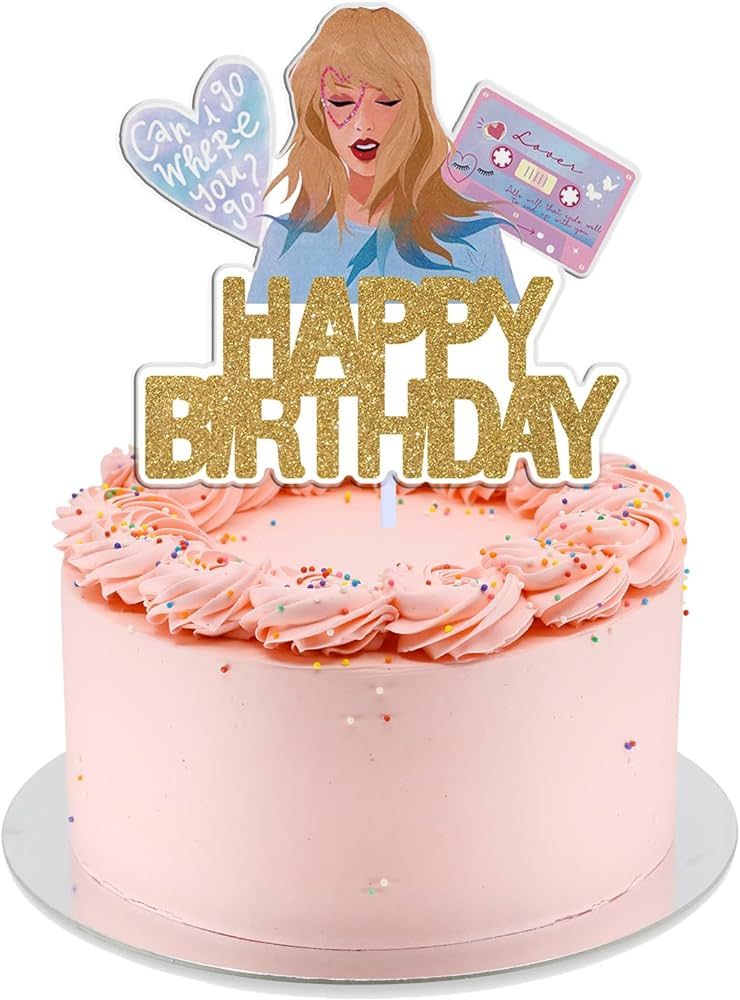 Star Taylor Girl Cake Topper, Music Taylor Birthday Party Cake Decorations Supplies,Golden | Amazon (US)