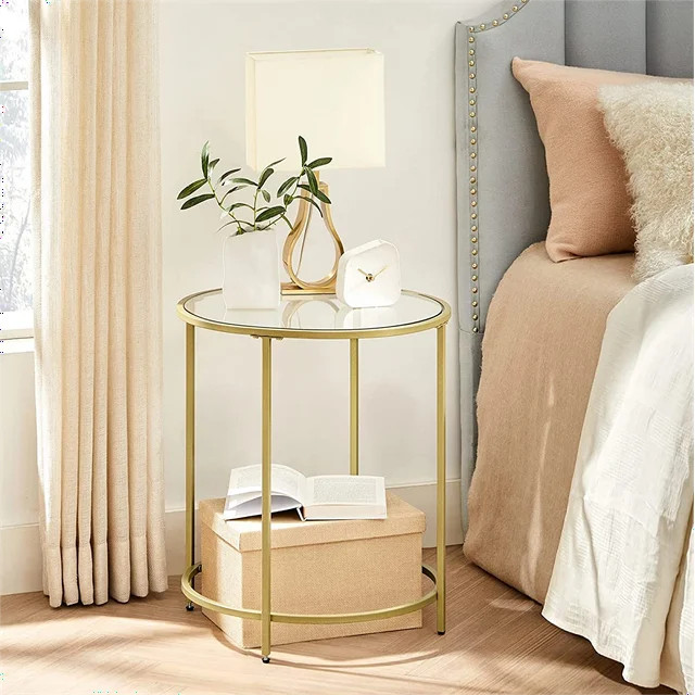 VASAGLE Round End Table Gold Side Table Nightstand with Metal Frame Coffee Table for Living Room ... | Walmart (US)