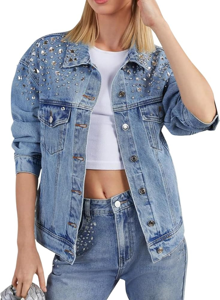 Kedera Jean Jacket Women Trendy 2025 Embellished Button Down Vintage Western Trucker Jacket Sprin... | Amazon (US)