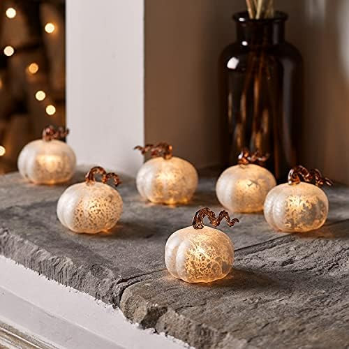 Lights4fun Set di 6 Zucche Decorative di Halloween in Vetro Bianco Effetto Antico con LED Bianchi Ca | Amazon (IT)
