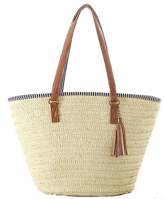 Agneta Women's Simple and Fashionable Tassel Tote One-Shoulder Straw Woven Shoulder Bag | Amazon (US)