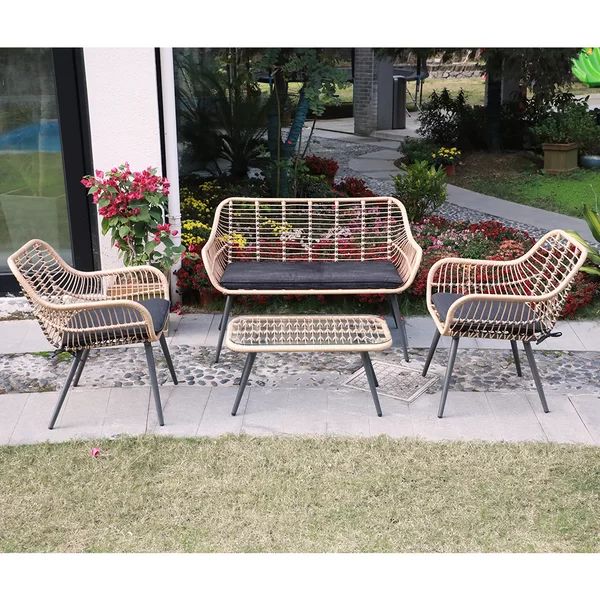 Andresen 4 Piece Rattan Sectional Seating Group with Cushions | Wayfair North America