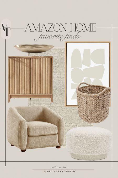 Amazon home neutral finds for the home! Accent chair for extra seating, abstract art, fluted cabinet, ottoman, foot stool, jute rug that doesn’t shed, basket, Amazon home 

#LTKstyletip #LTKhome #LTKsalealert