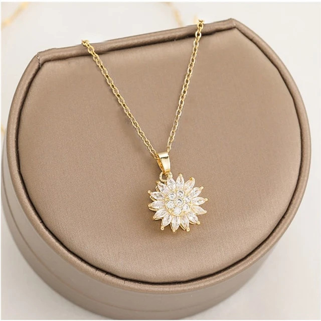 Retro Charm Sunflower Smart Necklace Women's Fashion Rotating Sunflower Small Fresh Mori Hope Flo... | AliExpress (US)