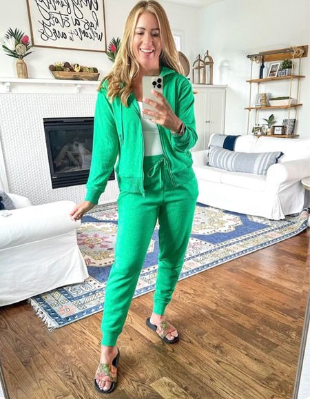 This adorable and crazy soft under $60 set is perfect for a casual day or to throw on over a a bathing suit for the pool, lake or boat! I just LOVE the green and the quality is 💯! The joggers are a dead ringer for the scuba joggers for 1/3rd the price!

New arrivals for summer
Summer fashion
Summer style
Women’s summer fashion
Women’s affordable fashion
Affordable fashion
Women’s outfit ideas
Outfit ideas for summer
Summer clothing
Summer new arrivals
Summer wedges
Summer footwear
Women’s wedges
Summer sandals
Summer dresses
Summer sundress
Amazon fashion
Summer Blouses
Summer sneakers
Women’s athletic shoes
Women’s running shoes
Women’s sneakers
Stylish sneakers

#LTKStyleTip #LTKSeasonal #LTKSaleAlert