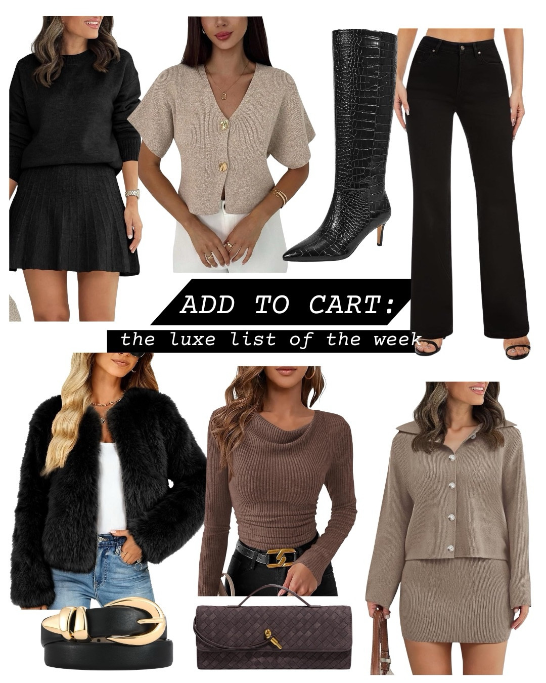 Add to cart: the luxe list of the week! I found the best pieces on Amazon that are perfect for this season! I have knit tops, knit two piece sets, faux fur jacket, black denim and some amazing accessories that are all under $100. All items linked ⬆️

#ltkcreator #ltkfinds #ltkwatchnow #ltkstyletip #amazon #amazonfinds #winter #knittop #sweater #boots #handbag #fauxfur 

#LTKSeasonal #LTKFindsUnder100 #LTKHoliday