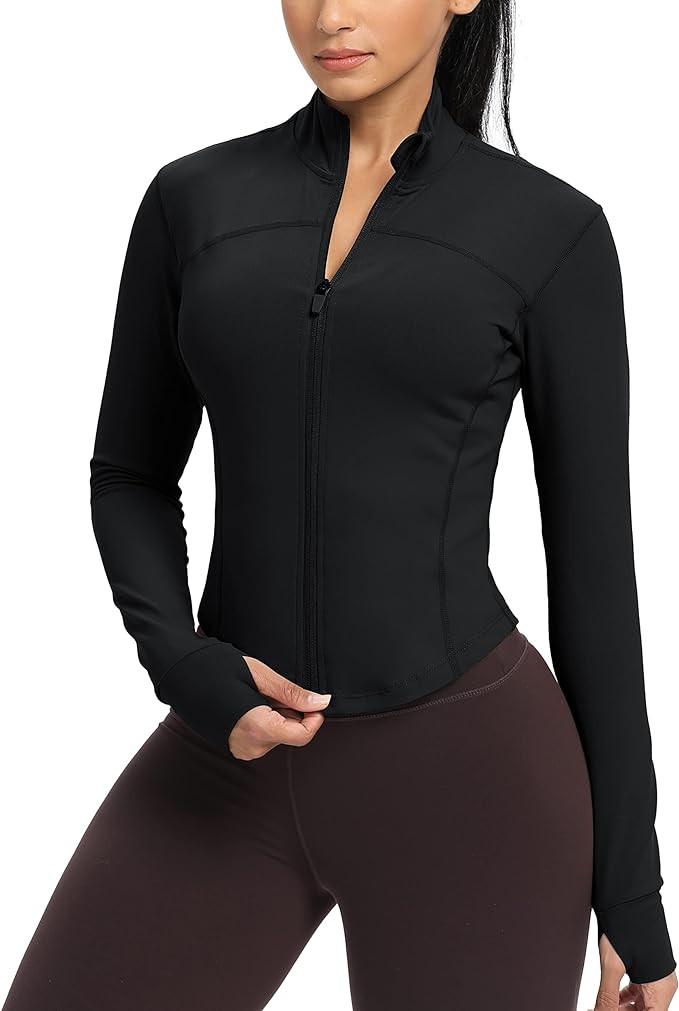 Womens Zip Up Workout Jakcets Lightweight Slim Fit Running Athletic Jackets with Thumb Holes | Amazon (US)