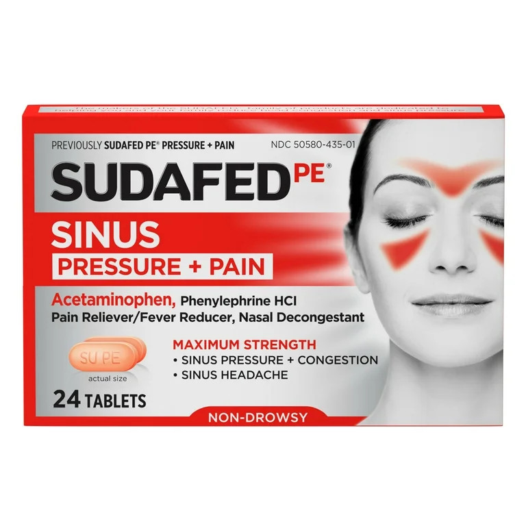 Sudafed PE Sinus Pressure + Pain Relief Decongestant Tablets, 24 Count | Walmart (US)