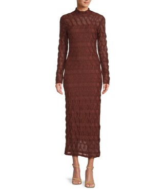 Katelyn Long Sleeve Turtleneck Puckered Jacquard Dress | Dillard's