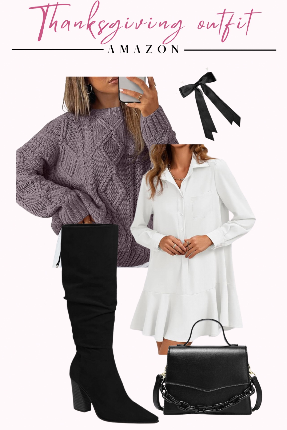 Dressy but comfortable outfit for Thanksgiving or the holiday season sweater dress boots bow 

#LTKStyleTip #LTKHoliday #LTKSeasonal