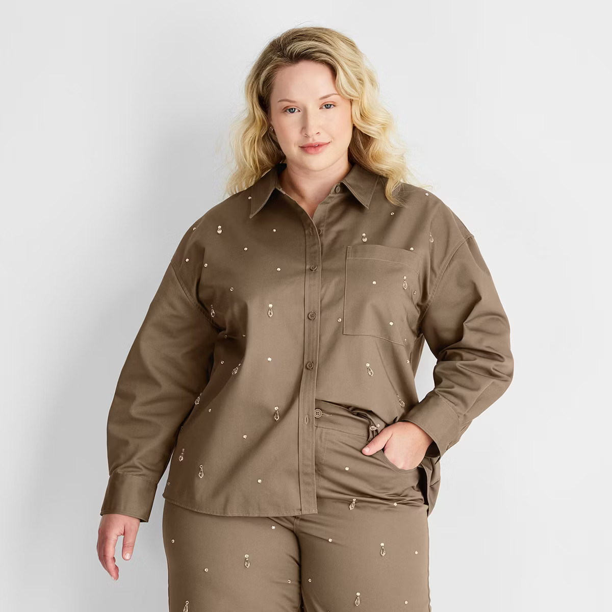 Women's Embellished Twill Shacket - Future Collective Olive Green | Target