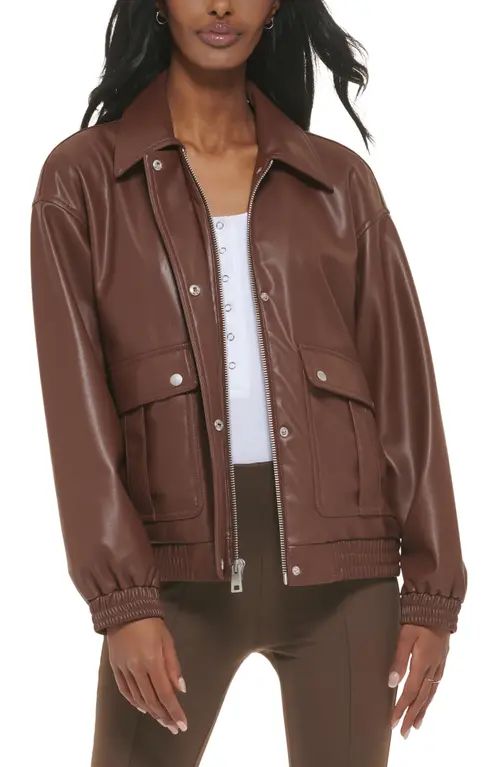 levi's Faux Leather Dad Bomber Jacket in Chocolate Brown at Nordstrom, Size Small | Nordstrom