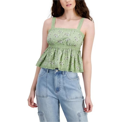 Celebrity Pink Womens Floral Top Baby Doll Blouse, green, X-Large | Target