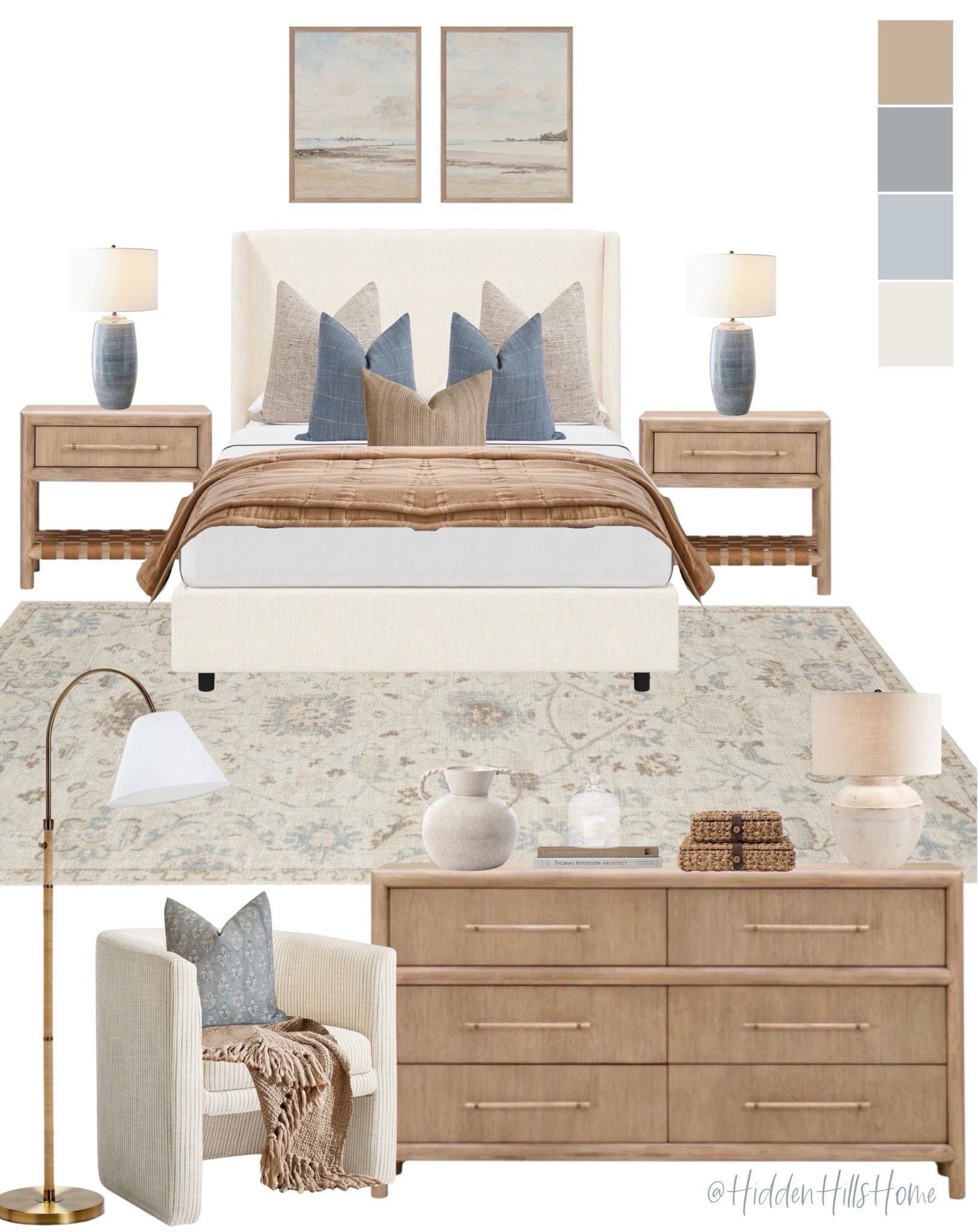 Bedroom design ideas, bedroom mood board, primary bedroom decor, modern classic bedroom #bed