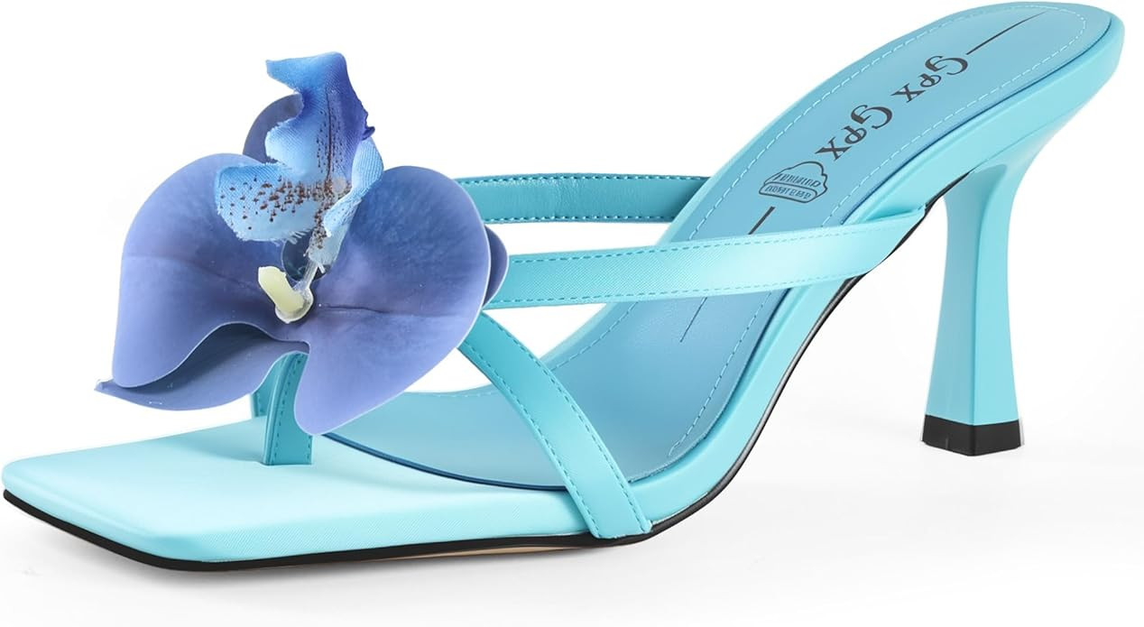 Women's Flower Kitten Heels Slide Sandals Comfortable Slip On Open Toe Summer Weddings Parties Be... | Amazon (US)