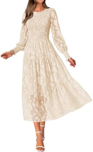BTFBM Wedding Guest Dresses for Women Spring Fashion 2026 Casual Long Sleeve Floral Maxi Boho Hom... | Amazon (US)