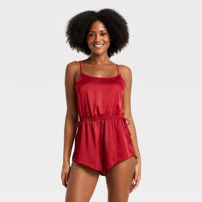 Women's Luxury Collection Satin Romper - Auden™ Red XXL | Target