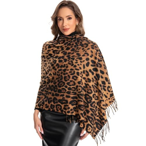 GKJU Leopard Scarf for Women Chunky Scarves Winter Warm Thick Oversized Blanket Long Faux Cashmere Fringe Pashmina Shawl Wraps (70041-4) | Amazon (US)