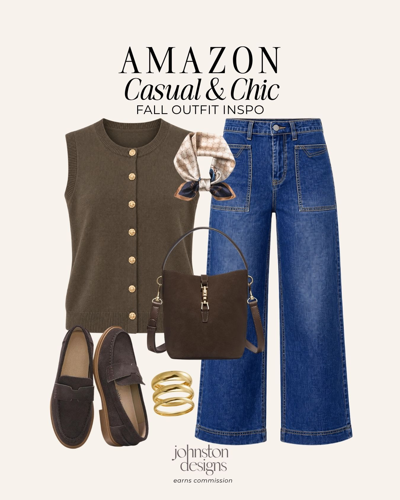 Casual & chic fall style from Amazon. 🤎 A sweater vest, wide leg denim and rich brown accessories for an effortlessly polished everyday look.

#amazonfashion #falloutfit #casualchic #sweatervest #widelegjeans #fallstyle #affordablefashion #everydaystyle #neutralstyle 

 #LTKootd #LTKSeasonal