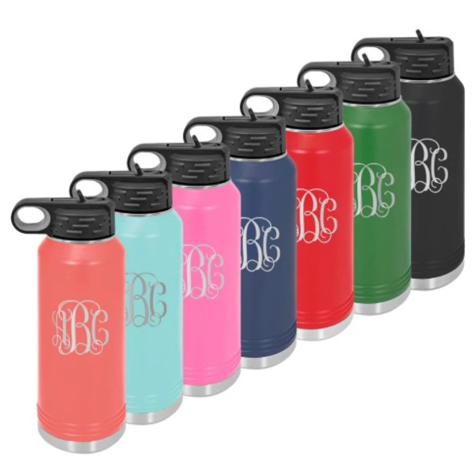 Water Bottle With Script Initials Design | Lovely Little Things Boutique
