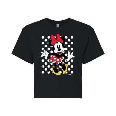 Women's Disney Minnie With Dots Cropped Graphic T-Shirt - Black - Small | Target