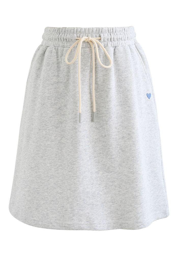 Mini Heart Drawstring Waist Skirt in Grey | Chicwish