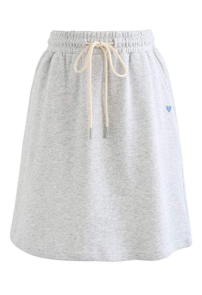 Mini Heart Drawstring Waist Skirt in Grey | Chicwish