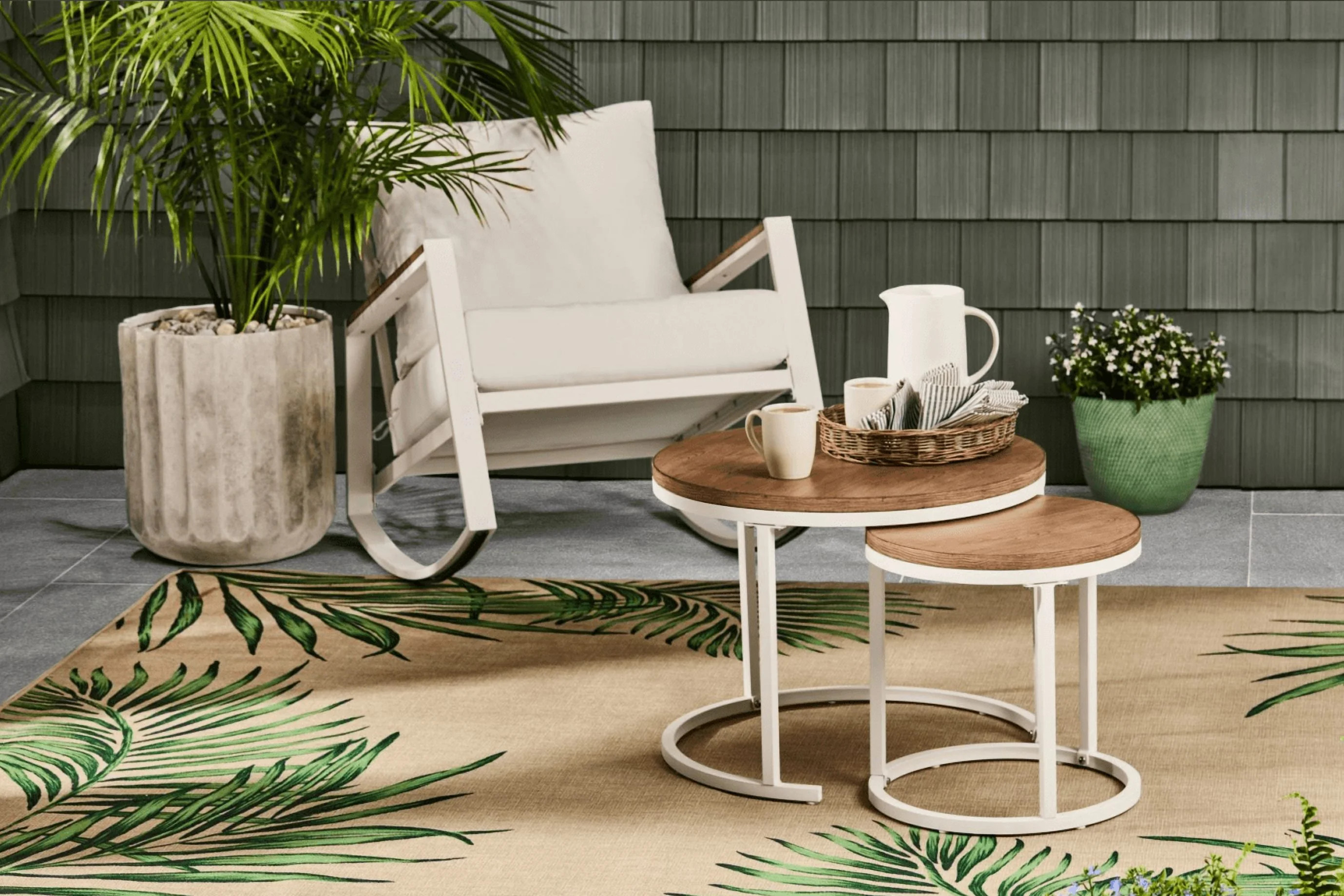 Better Homes & Gardens Marlow Outdoor 2pk Patio Nesting Tables, White | Walmart (US)
