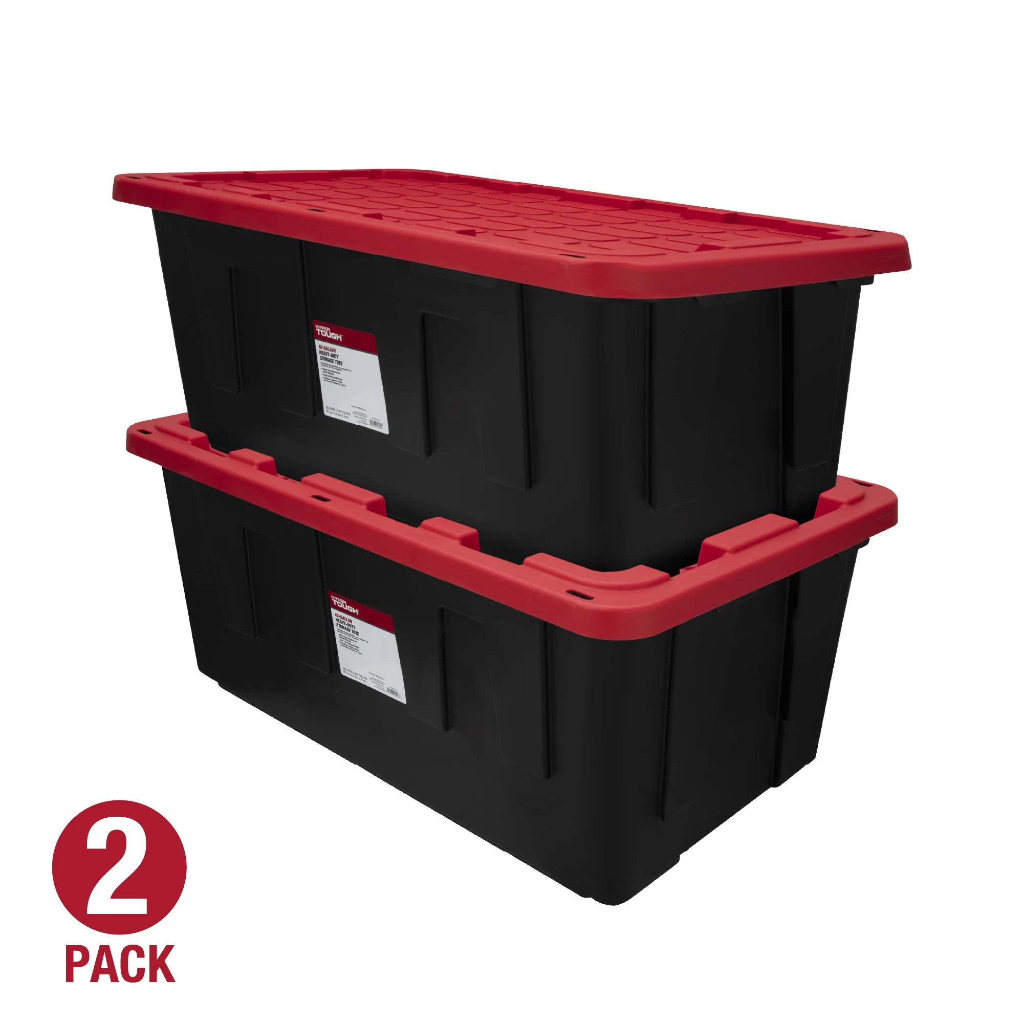(Pack of 2) Hyper Tough 40 Gallon Extra Large Storage Bin with Snap Lid, Black and Red, Heavy Dut... | Walmart (US)