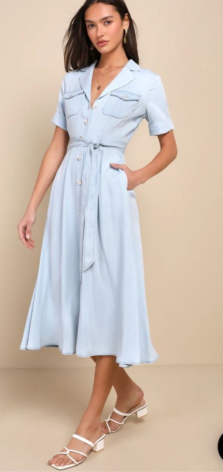 Pleasant Cutie Blue Chambray Collared Midi Dress With Pockets

#LTKover40 #LTKfindsunder100