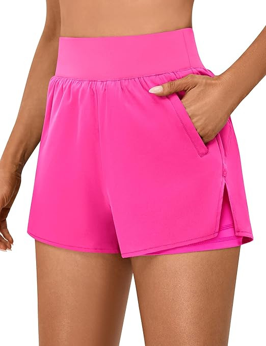 BMJL Womens 2 in 1 Running Shorts with Zip Pockets 3" Quick Dry High Waisted Gym Workout Shorts w... | Amazon (US)