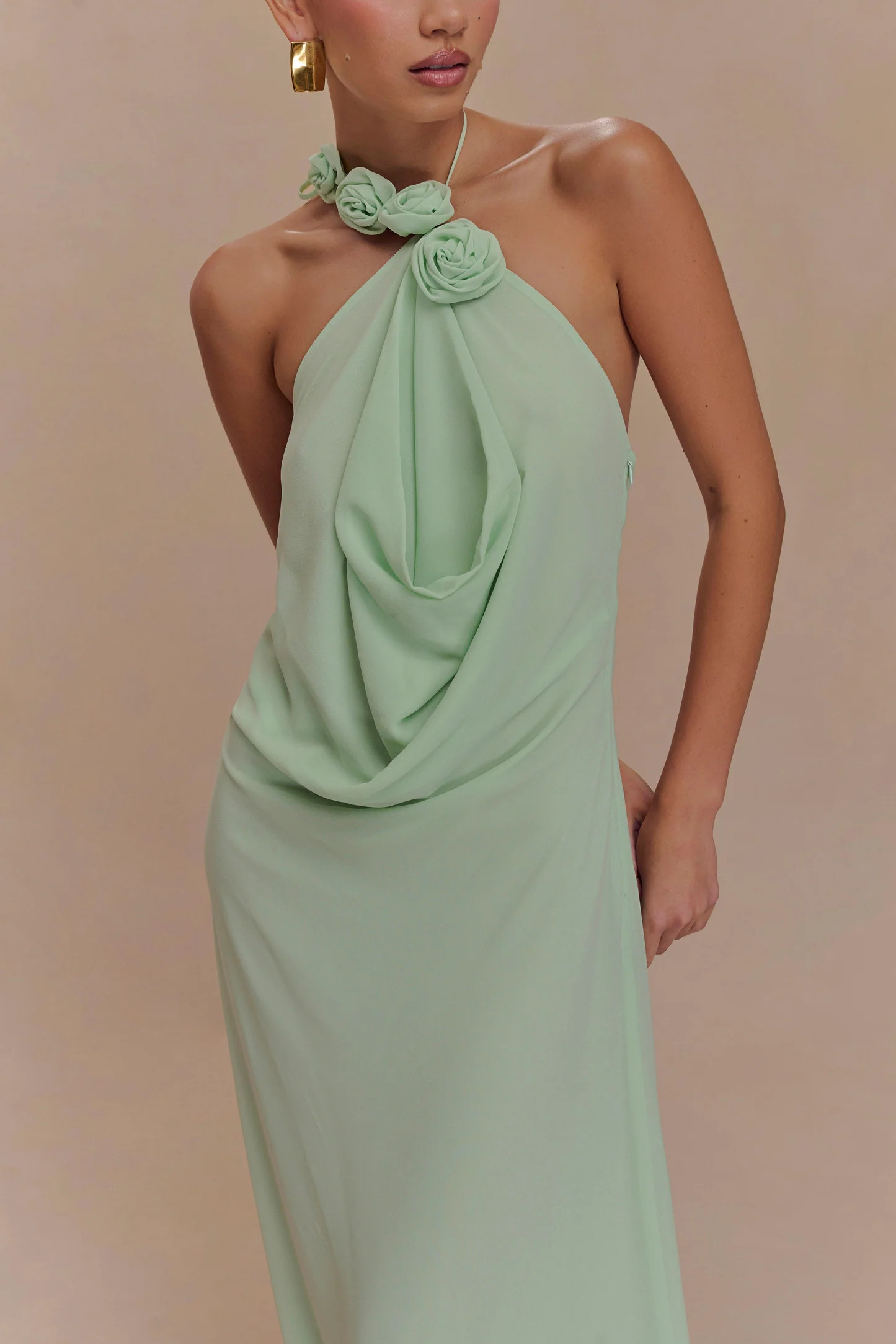 Cowl Neck Maxi Dress - Sage | MESHKI US