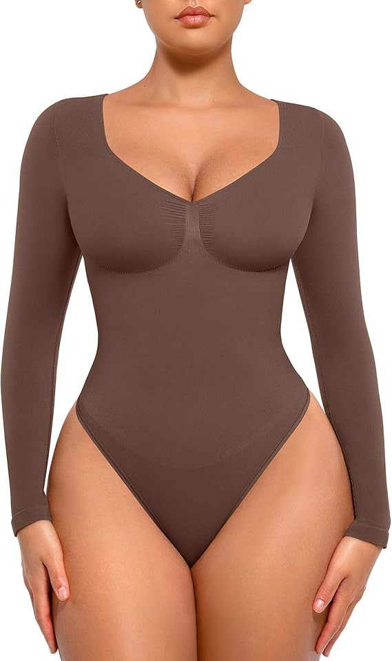 FeelinGirl Women's Long Sleeve Shapewear Bodysuit for Tummy Control Seamless Body Suits Thong V N... | Amazon (US)