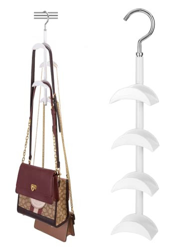 Purse Hanger for Closet - Rotating Handbag Hanging Hook Bag Storage Space Saver with 4 Hooks, Hanging Organizer for Scarf Handbag Belt | Amazon (US)