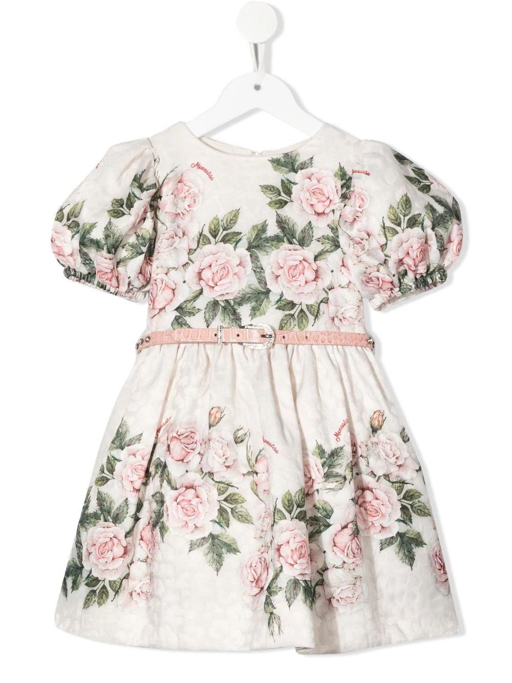 Monnalisa rose-print puff-sleeve Dress - Farfetch | Farfetch Global